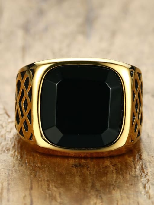 CONG Trendy Black Square Shaped Gold Plated Carnelian Ring 2