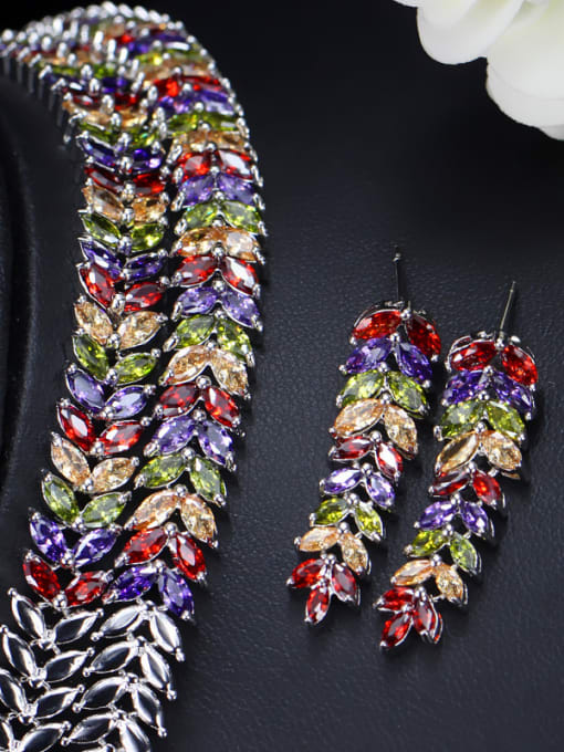 L.WIN Colorful Leaves-shape Zircon Jewelry Set 3