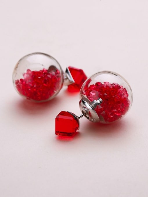 Red S925 silver 16m glass stud Earring are all-match Tremella nail