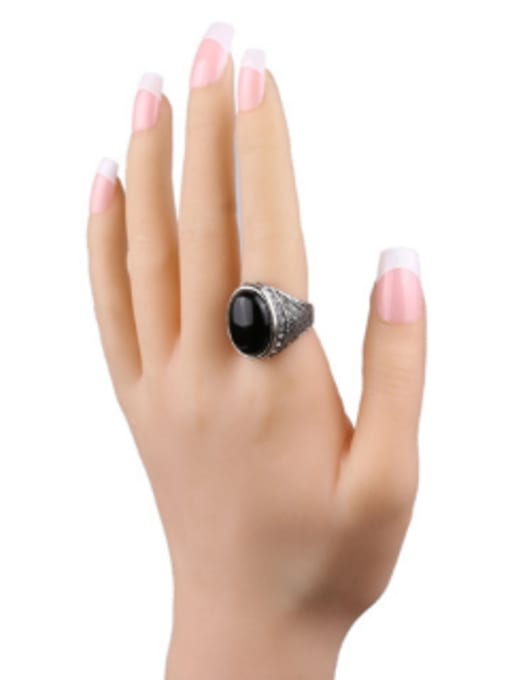 Gujin Retro style Black Resin stone White Crystals Alloy Ring 1