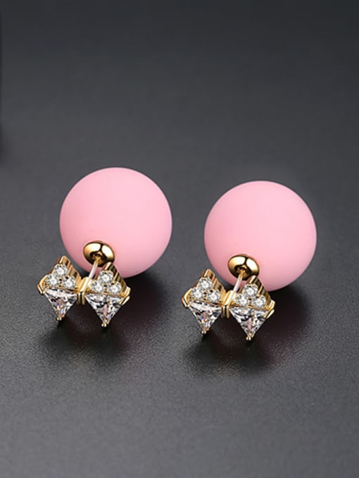 Pink-T02D23 Copper With 18k Gold Plated Fashion Ball Stud Earrings