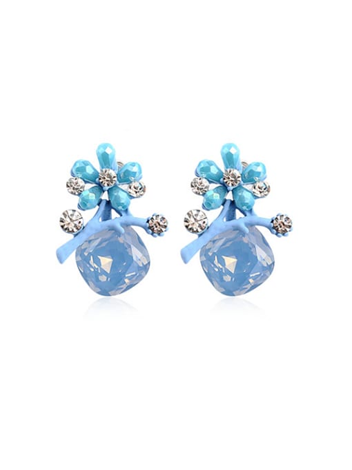 Blue Temperament Tree Branches Shaped Austria Crystal Earrings