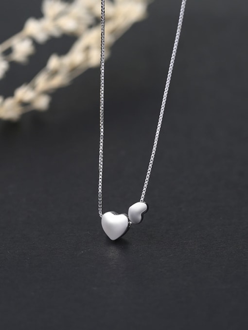 One Silver Double Heart Necklace 4