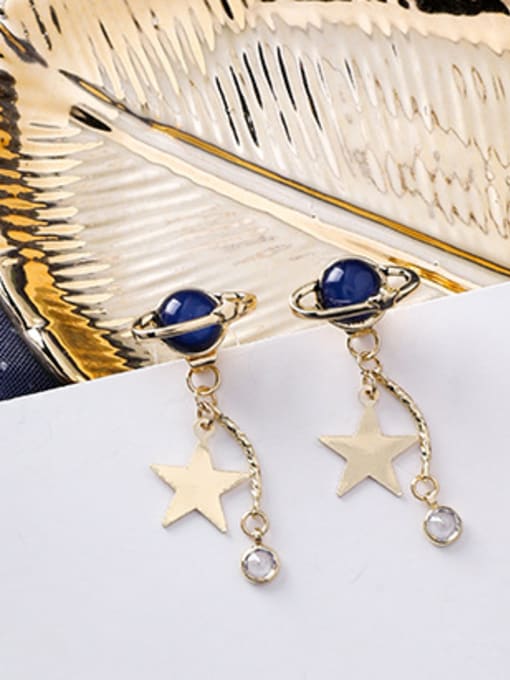 A Blue Alloy With Imitation Gold Plated Fashion Star Drop Earrings