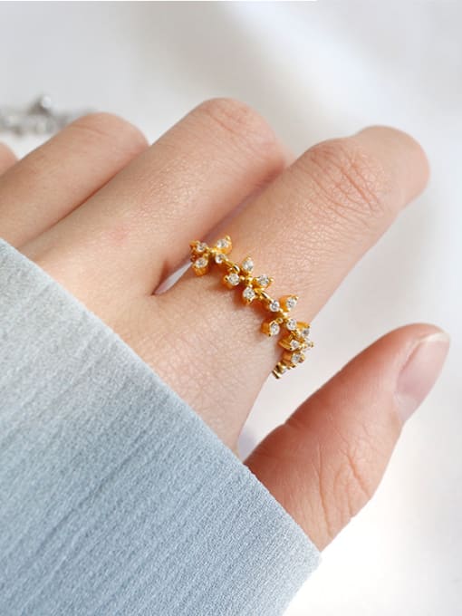 DAKA Personalized Tiny Cubic Zircon Flowery Silver Chain Ring 1