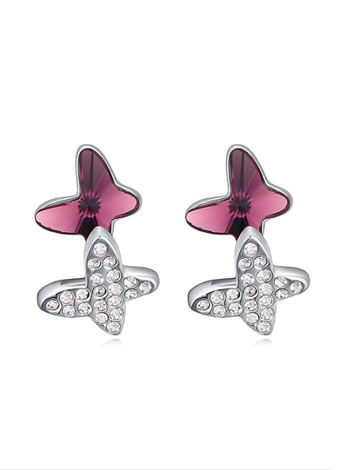 QIANZI Fashion Double Butterfly austrian Crystals-covered Stud Earrings 3