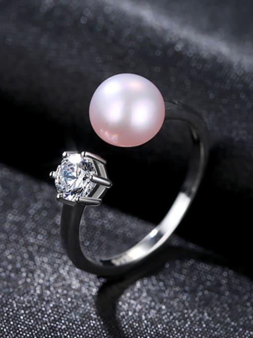 CCUI Sterling silver zircon natural freshwater pearl free size ring 4