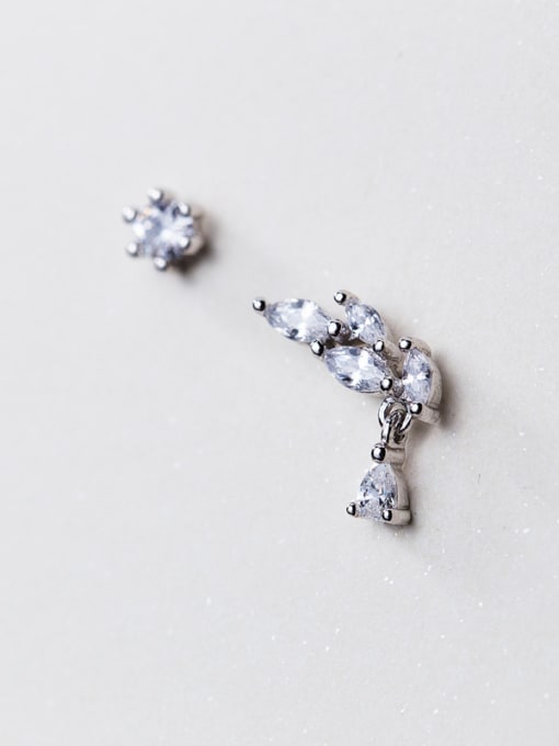 Rosh Temperament Leaf Shaped Zircon Asymmetric Stud Earrings 0