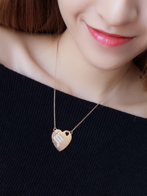 JINDING Twelve Constellation Style Titanium Rose Gold Zircon Heart Necklace 1