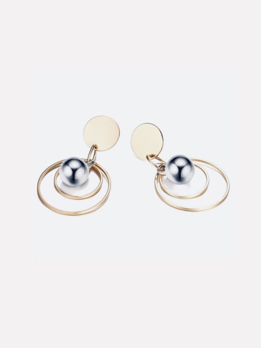 LI MUMU New stainless steel vacuum plated gold double ring hollow bead earrings 0