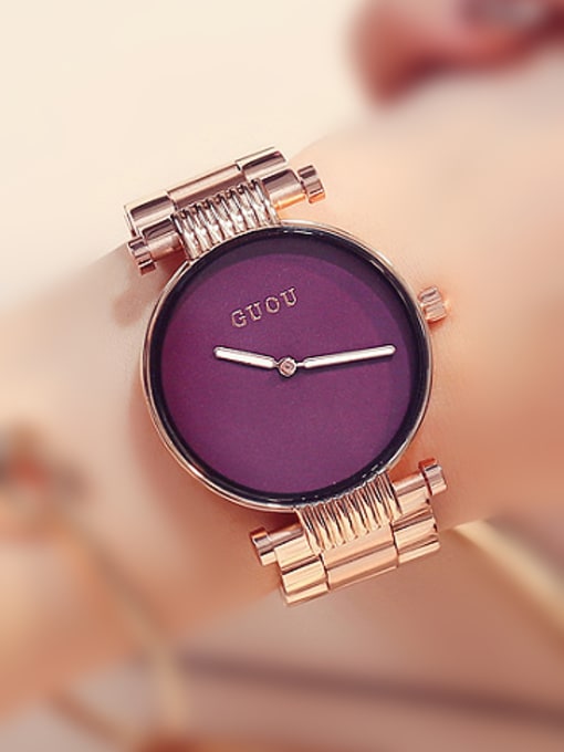 Purple GUOU Brand Simple Rose Gold Plated Numberless Watch
