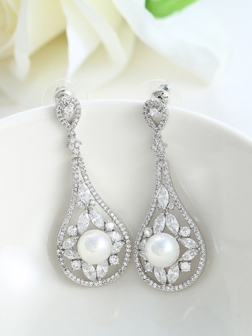 Wei Jia Fashion Artificial Pearl Water Drop Copper Drop Earrings 1