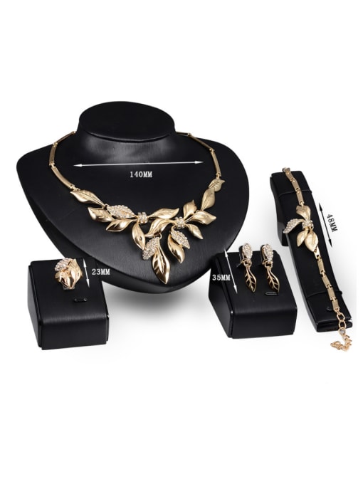 BESTIE Alloy Imitation-gold Plated Fashion Leaves-shaped CZ Four Pieces Jewelry Set 2