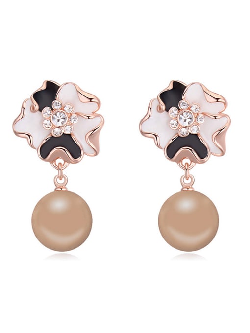 QIANZI Elegant Imitation Pearl Flowery Alloy Stud Earrings 2