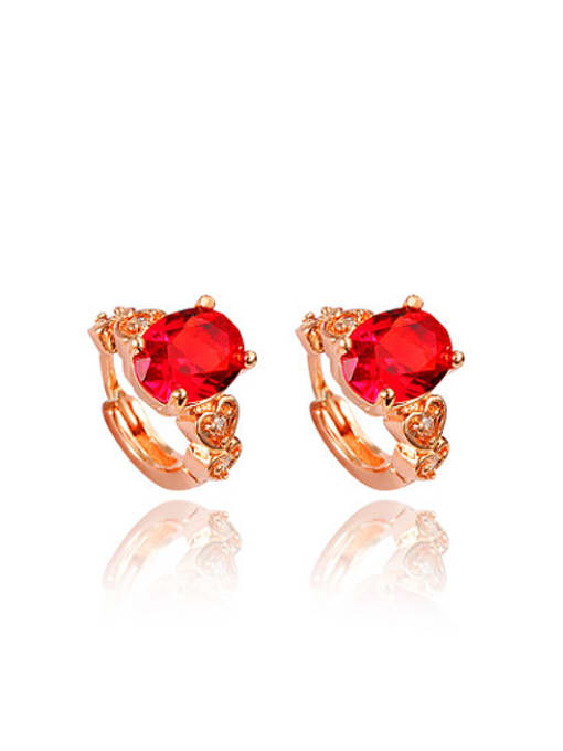 Rose Gold All-match Red Zircon Rose Gold Plated Copper Clip Earrings