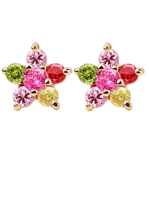 Multicolour Copper Alloy Gold Plated Fashion Flower Zircon stud Earring