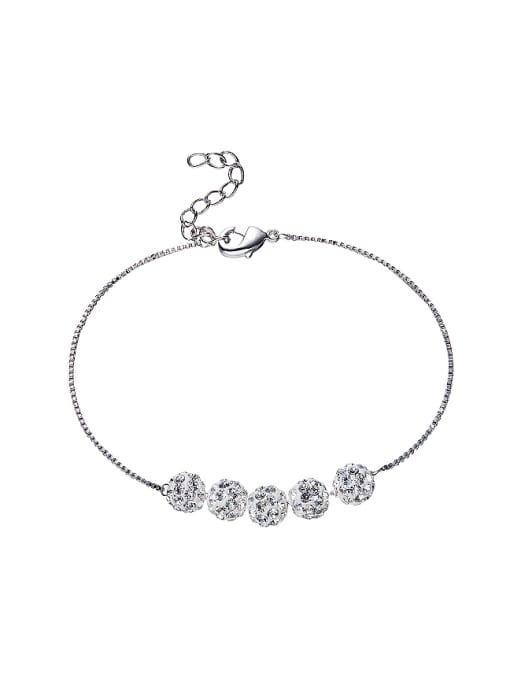 CEIDAI Simple Zircon-studded Beads Platinum Plated Bracelet 0