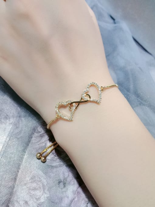 Mo Hai Copper With  Cubic Zirconia Simplistic Heart  Adjustable Bracelets 1