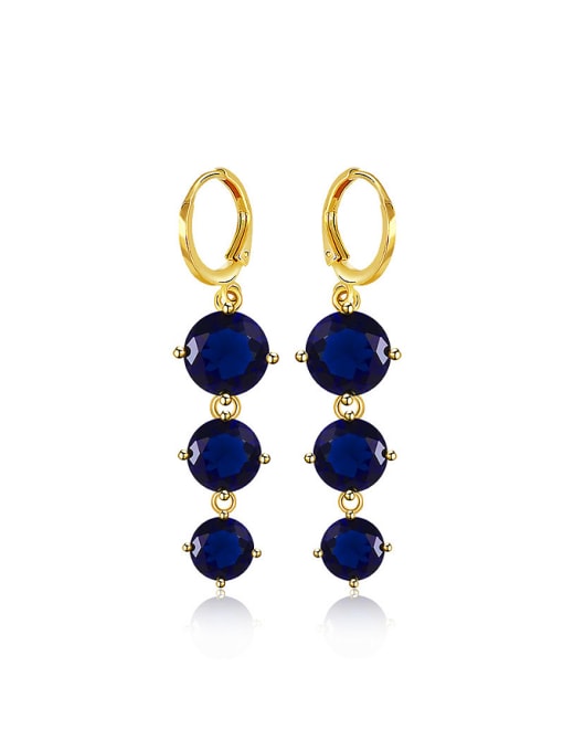 Blue Copper Alloy 24K Gold Plated Zircon Women Drop stud Earring