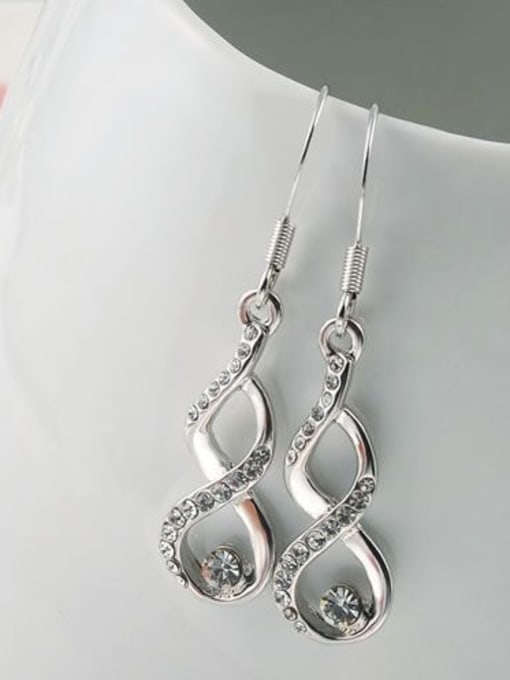 Platinum Delicate Number Eight Shaped Austria Crystal Drop Earrings