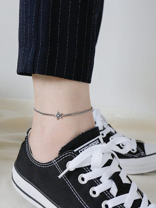 DAKA Sterling silver retro five-pointed star chain anklet 1