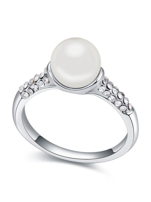 White Simple Imitation Pearl Tiny Crystals Alloy Ring