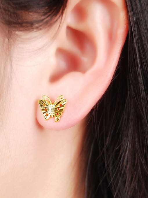 Yi Heng Da Fashion 24K Gold Plated Butterfly Shaped Stud Earrings 1