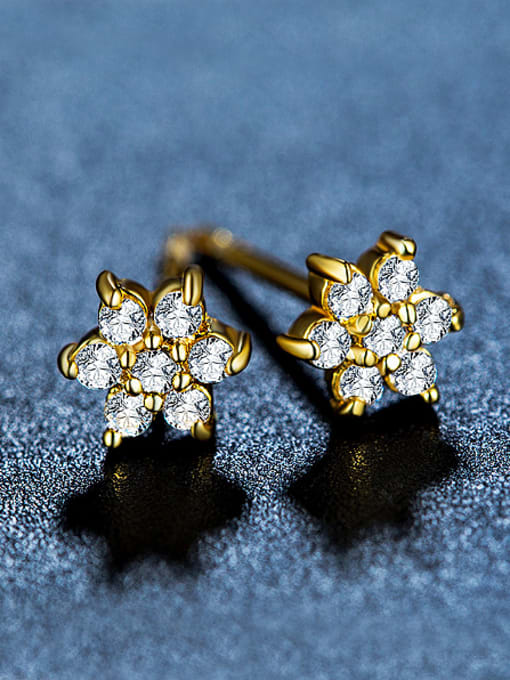 UNIENO Tiny Gold Plated Flowery Zircon Stud Earrings 0