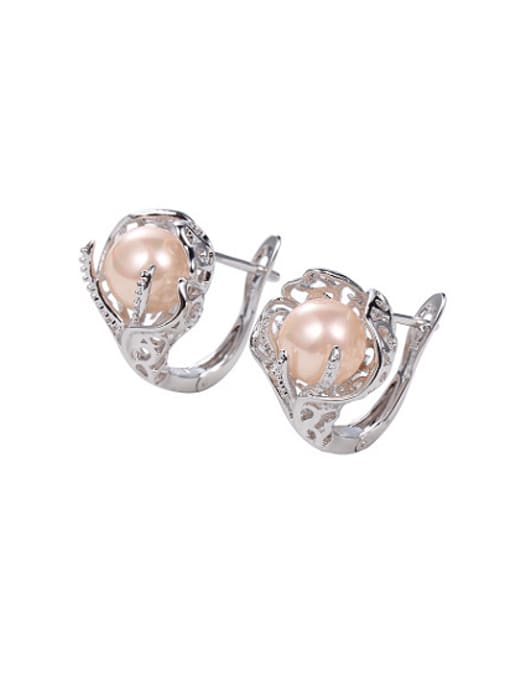 Pink Copper Alloy White Gold Plated Fashion Hollow Pearl clip on earring