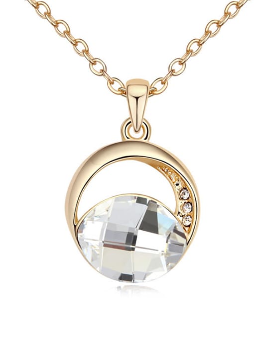 White Simple Oval austrian Crystal Champagne Gold Plated Necklace