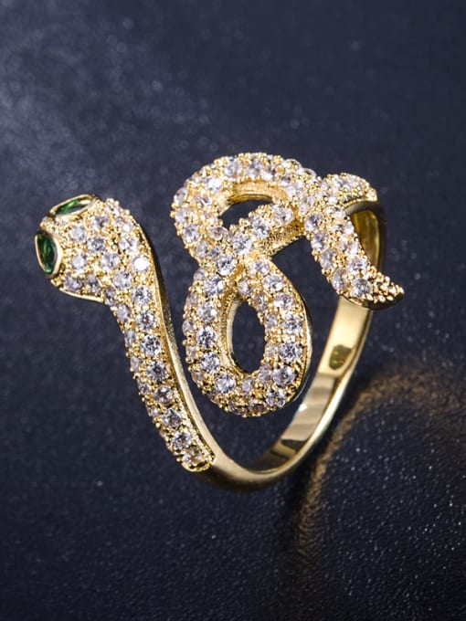 Gold Creative new miniature zircon snake shape free size ring