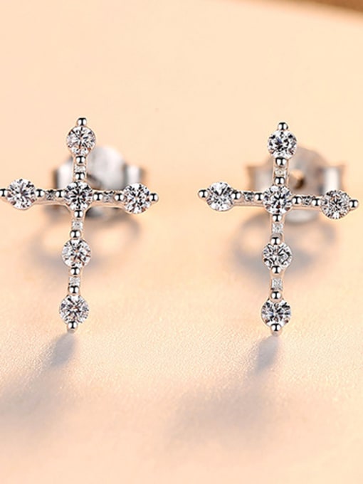 Platinum 925 Sterling Silver With Fashion Cross Stud Earrings