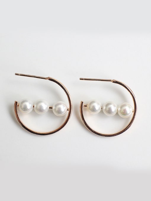 Rose gold Simple White Artificial Pearls Silver Stud Earrings