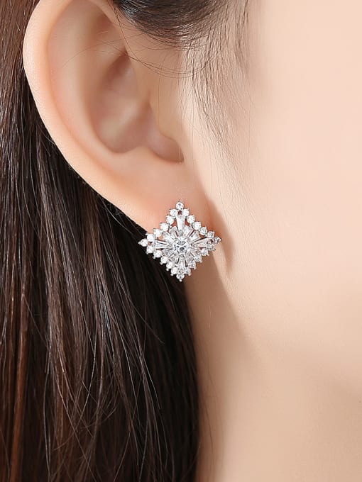 BLING SU Copper With Platinum Plated Delicate Hollow Square Stud Earrings 1
