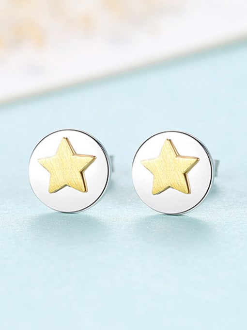 Yellow 925 Sterling Silver With Two-color plating Simplistic Round  Cute stars Stud Earrings