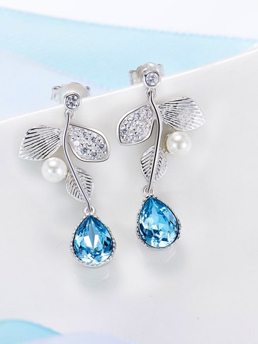 blue S925 Silver Crystal drop earring
