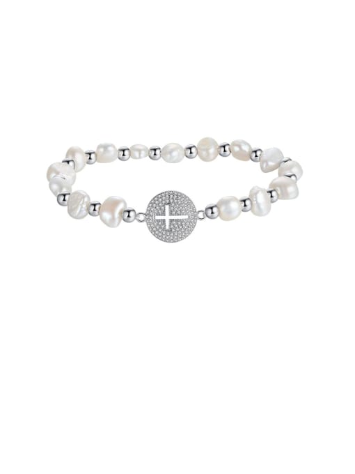 BLING SU Copper With Freshwater Pearl Personality Cross Bracelets