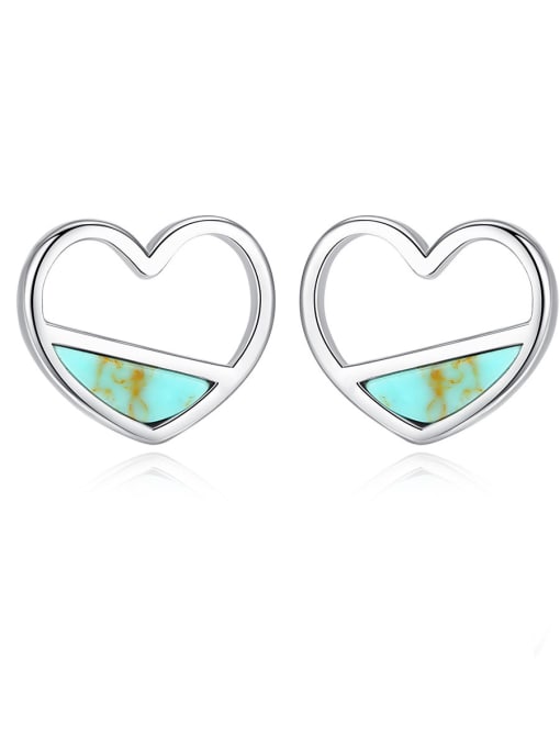 CCUI 925 Sterling Silver With Turquoise  Cute Heart Stud Earrings 0