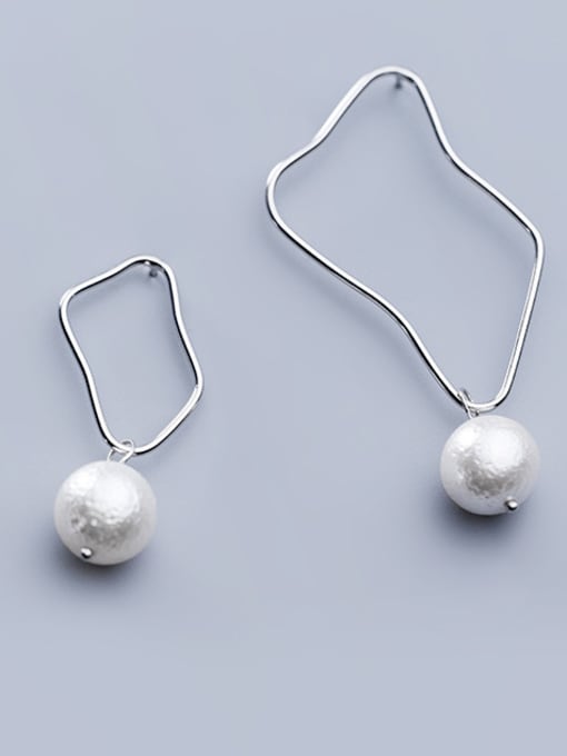 Rosh 925 Sterling Silver With Platinum Plated Simplistic Asymmetry Geometric Drop Earrings