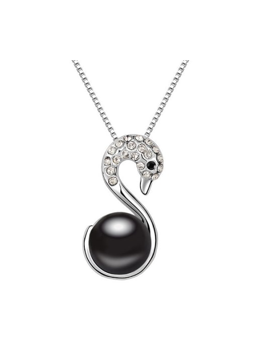 Black Fashion Imitation Pearl-accented Swan Alloy Necklace