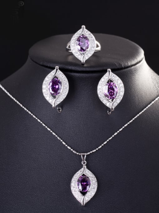 Violet Ring 6 Yards Fashion Leave Shaped Jewelry Set
