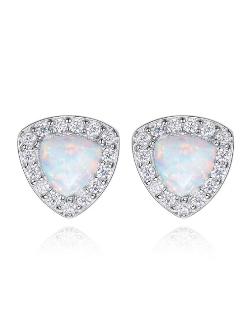 White Fashion Tiny Triangle Opal stone Cubic Zirconias 925 Silver Stud Earrings