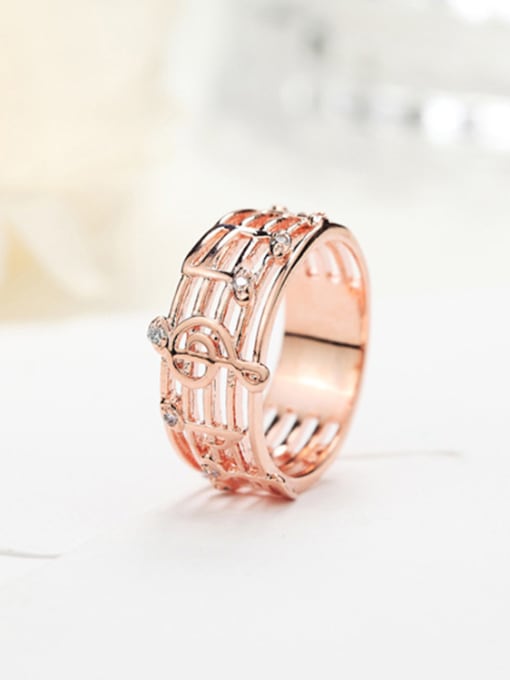 ALI New musical notes copper gold plated zircon rings 3