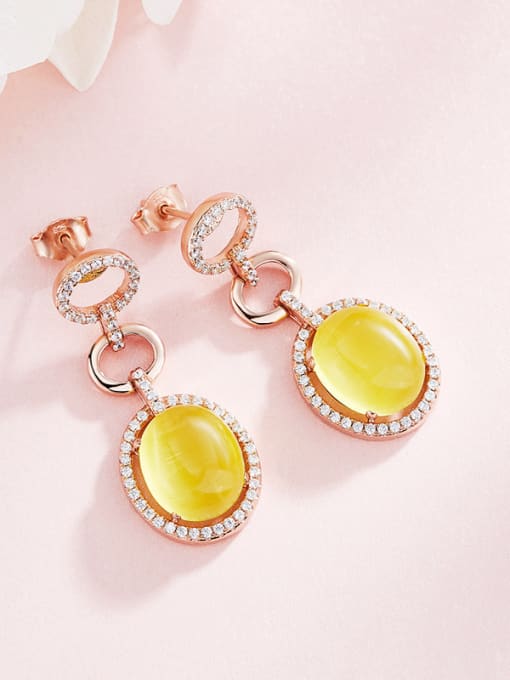 CEIDAI Fashion Yellow Opal Stone Cubic Zirconias 925 Silver Stud Earrings 2