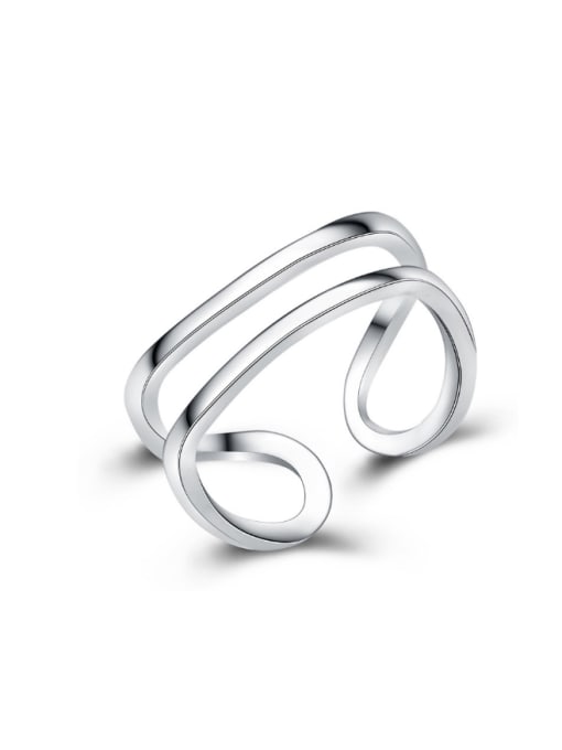 kwan Creative Double Lines Smooth Silver Opening Ring 0