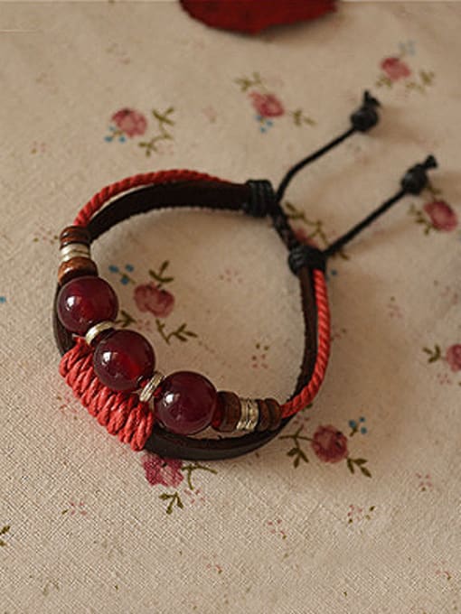 Dandelion Cownhide Leather Red Beads Bracelet 0