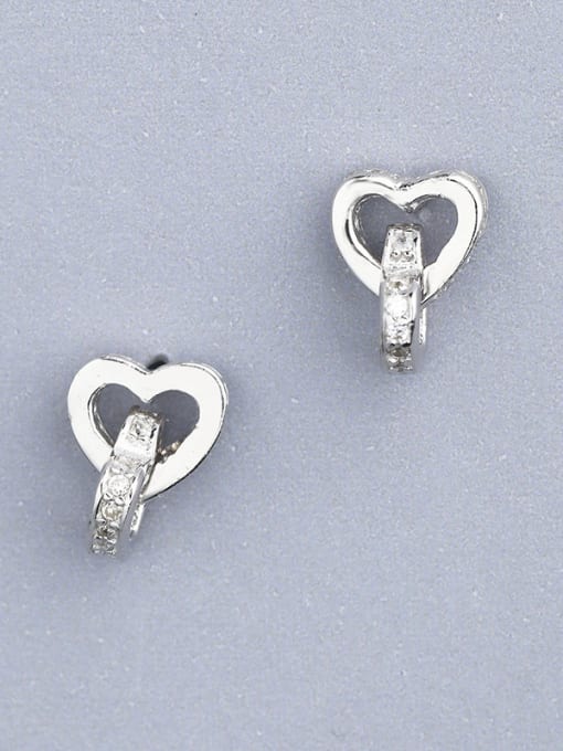 One Silver Double Heart Shaped Zircon Earrings 0
