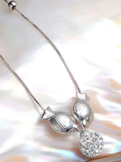 One Silver Fashion Double Fish Cubic Zirconias-covered Bead 925 Silver Necklace 1