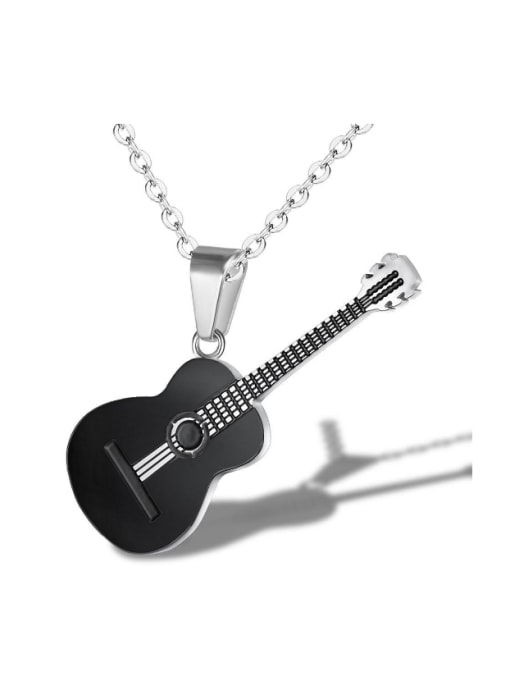 Black Personalized Little Guitar Pendant Titanium Men Necklace