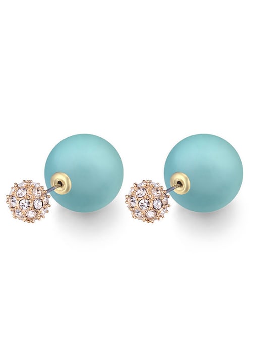 light blue Fashion Imitation Pearl Cubic austrian Crystals Stud Earrings